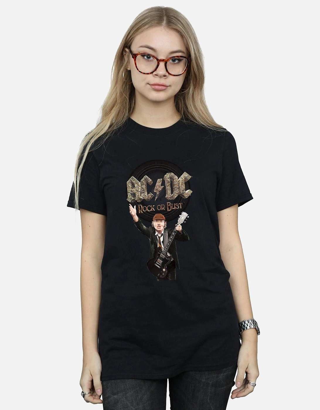Womens/Ladies Rock Or Bust Angus Young Cotton Boyfriend T-Shirt