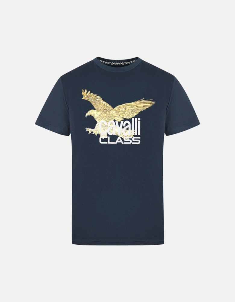 Cavalli Class Gold Eagle Logo Navy T-Shirt