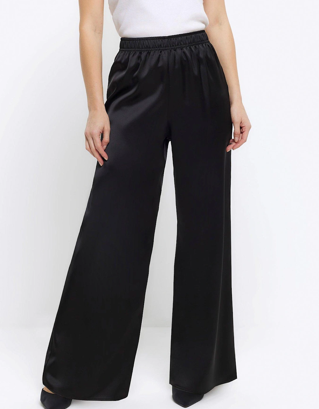 Petite Satin Wide Leg Trouser - Black, 4 of 3