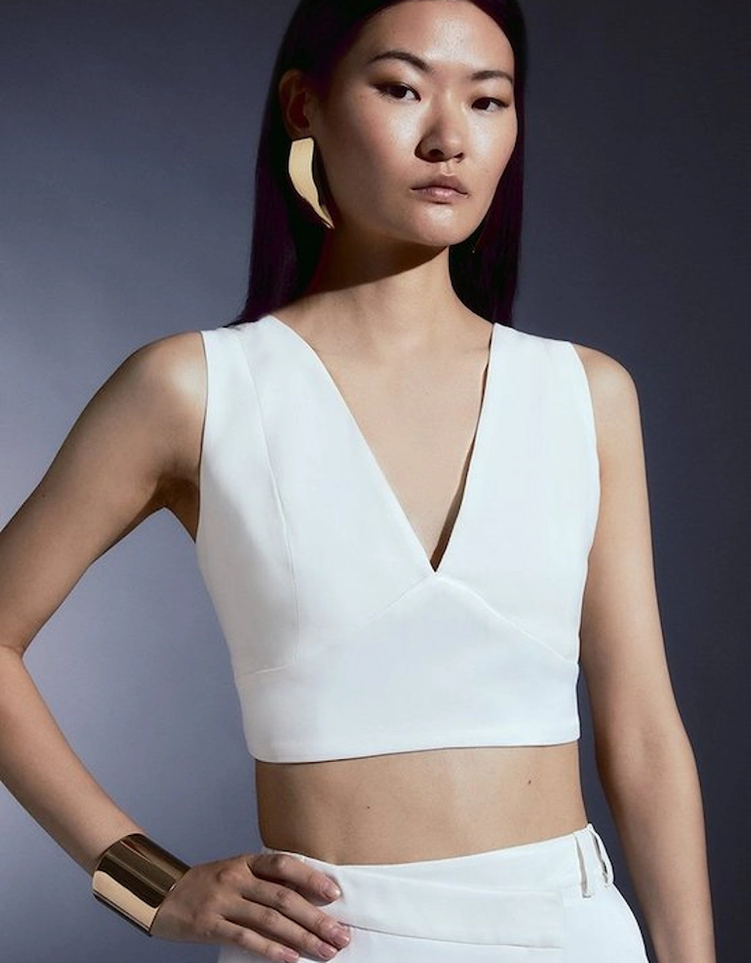 Tailored Satin Back Crepe Cropped Corset Top, 5 of 4