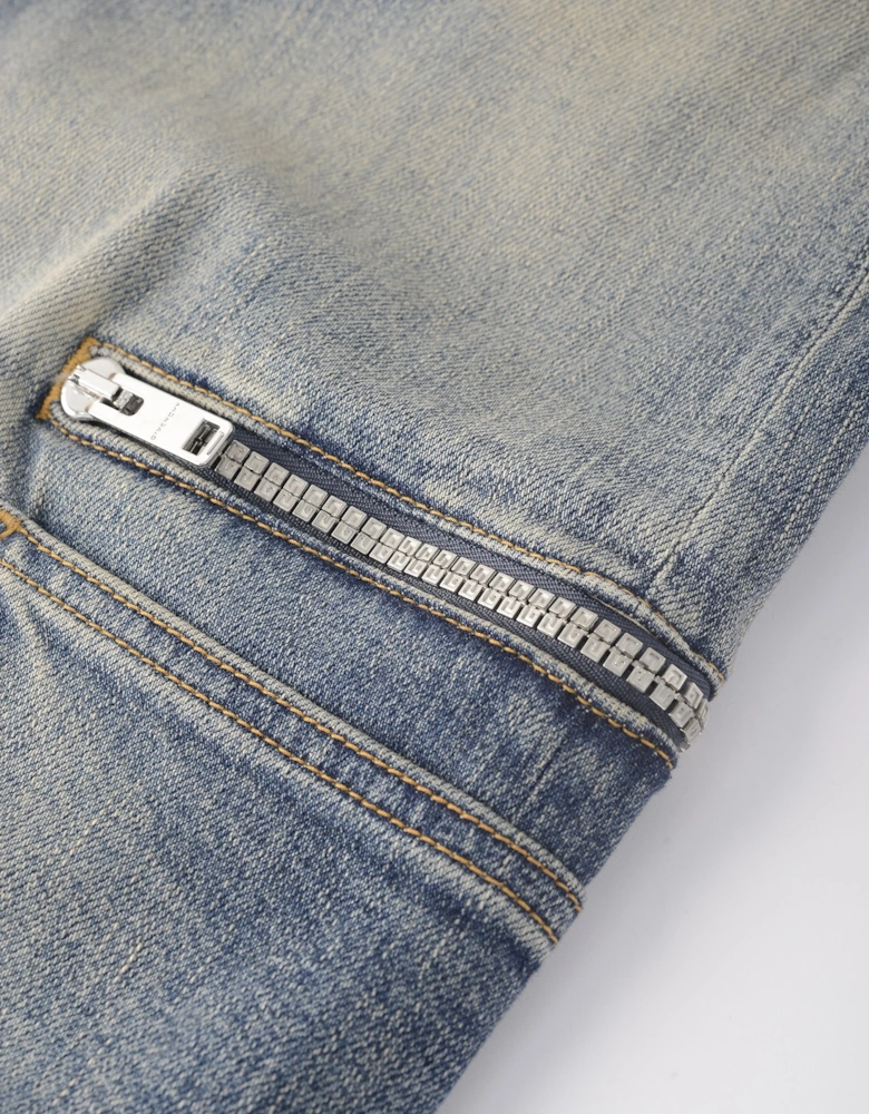 Distressed Zip Pocket Jeans Blue