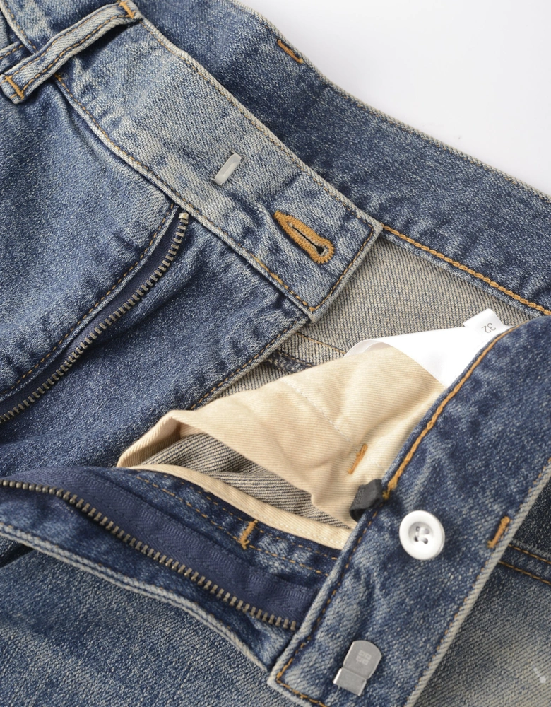 Distressed Zip Pocket Jeans Blue