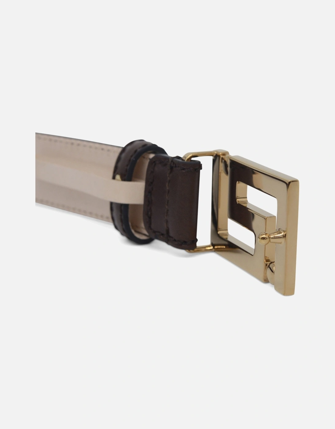 Greca Buckle Leather Belt Brown