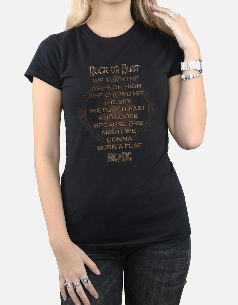 Womens/Ladies Rock Or Bust Lyrics Cotton T-Shirt