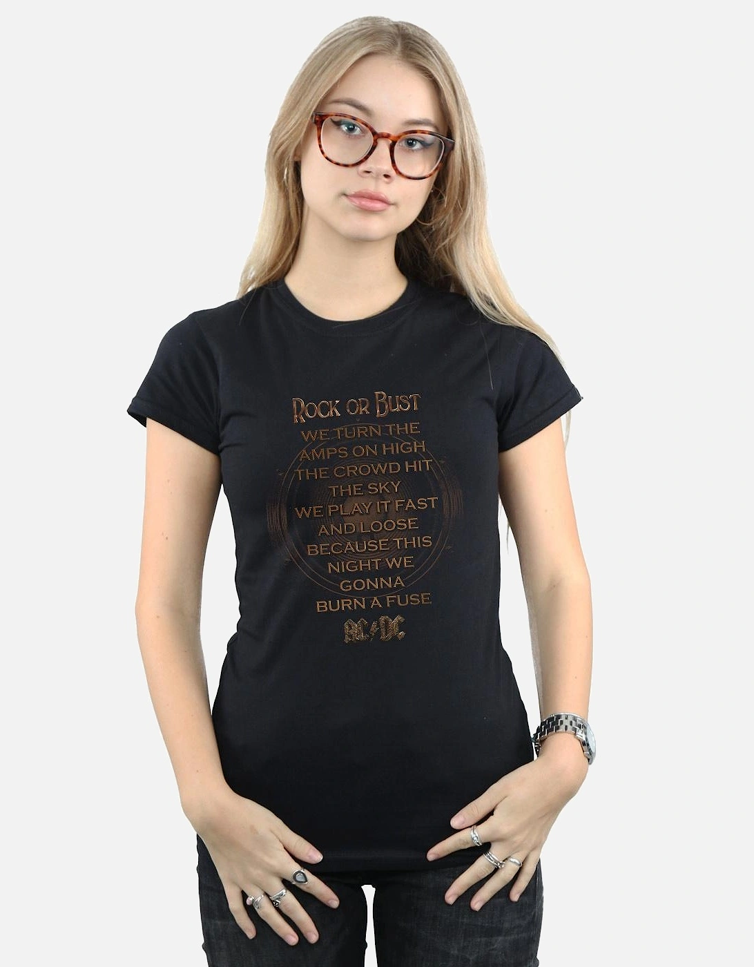 Womens/Ladies Rock Or Bust Lyrics Cotton T-Shirt
