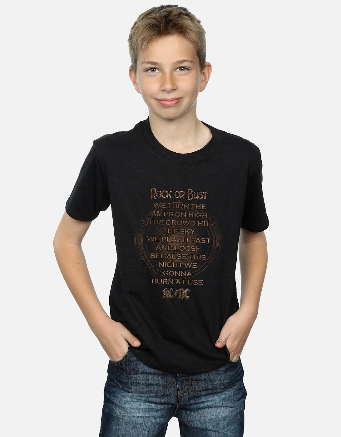 Boys Rock Or Bust Lyrics T-Shirt