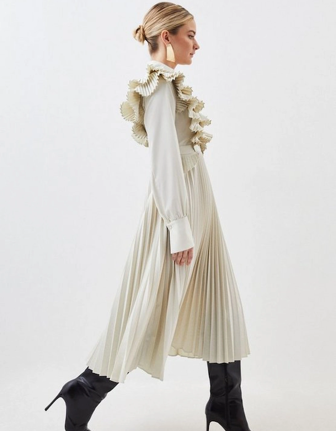 Petite Cotton Pleated Detail Woven Midi Dress
