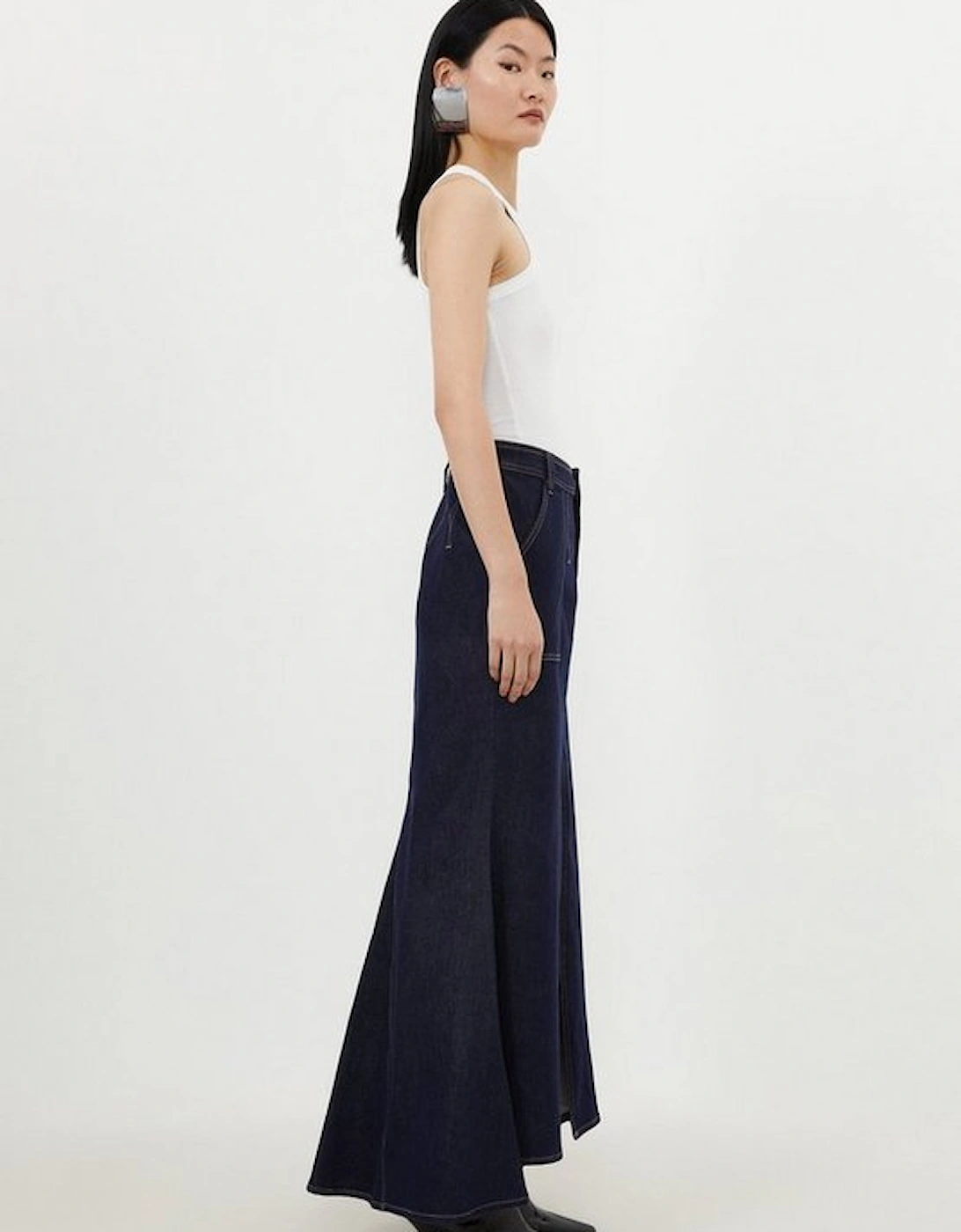 Stonewashed Stretch Denim Woven Maxi Skirt