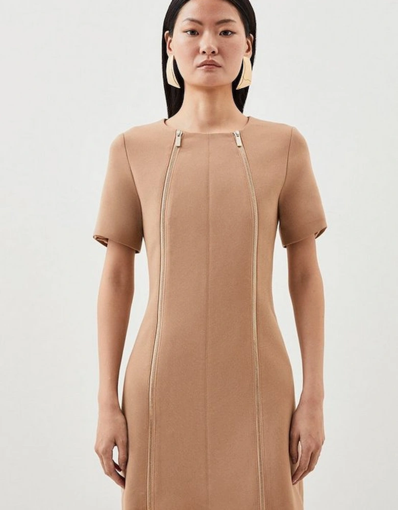 Compact Stretch Zip Detail Tailored Mini Dress