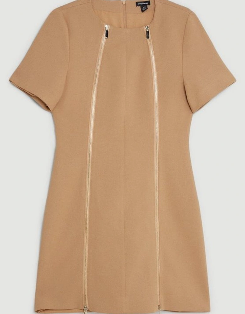 Compact Stretch Zip Detail Tailored Mini Dress