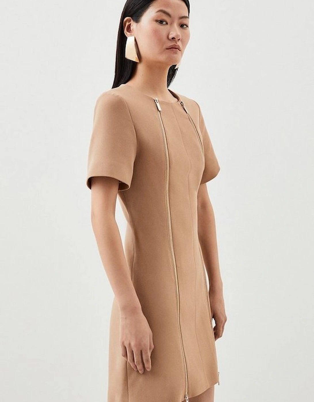Compact Stretch Zip Detail Tailored Mini Dress