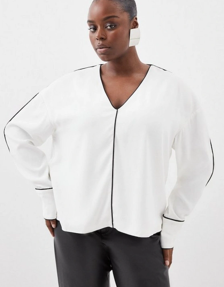 Plus Size Mono Satin Back Woven Crepe Contrast Blouse