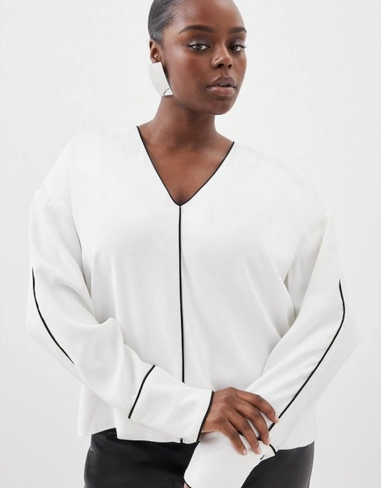 Plus Size Mono Satin Back Woven Crepe Contrast Blouse