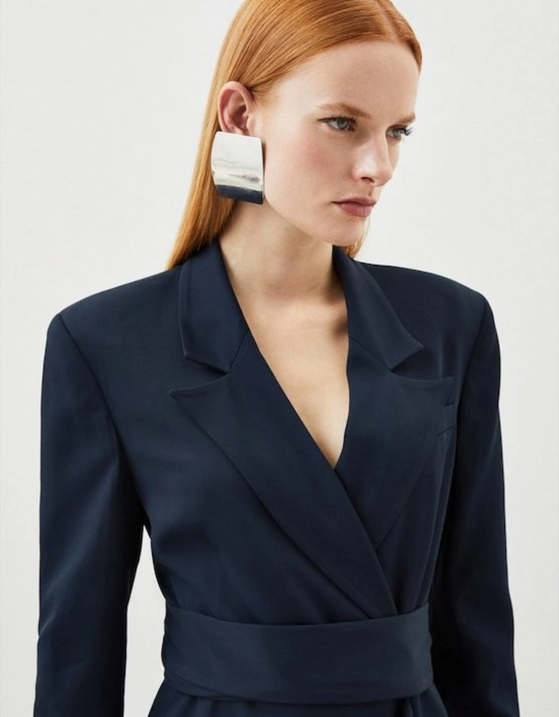 Tailored Crepe Drape Detail Tie Waist Blazer