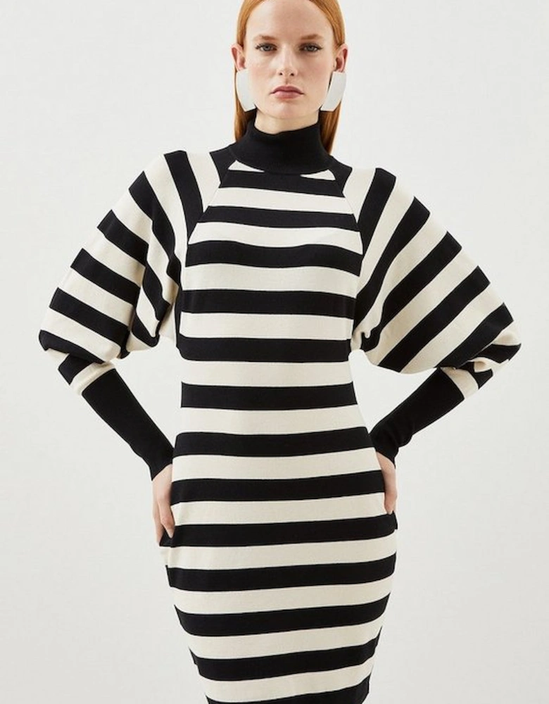 Viscose Blend Batwing Stripe Knit Mini Dress