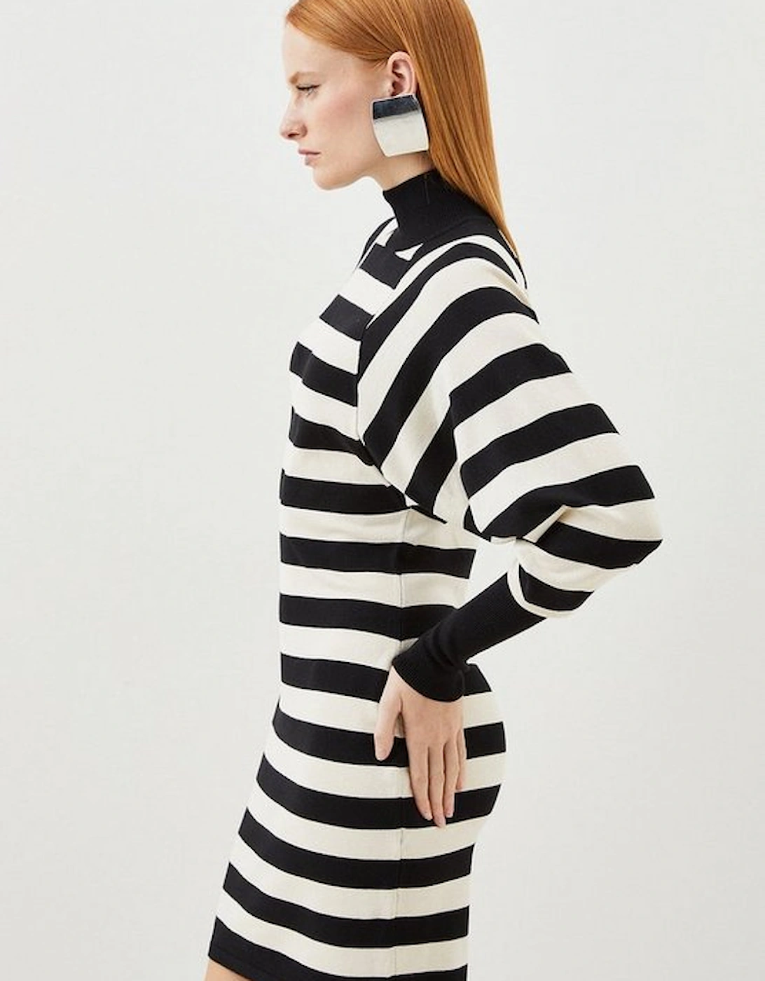 Viscose Blend Batwing Stripe Knit Mini Dress