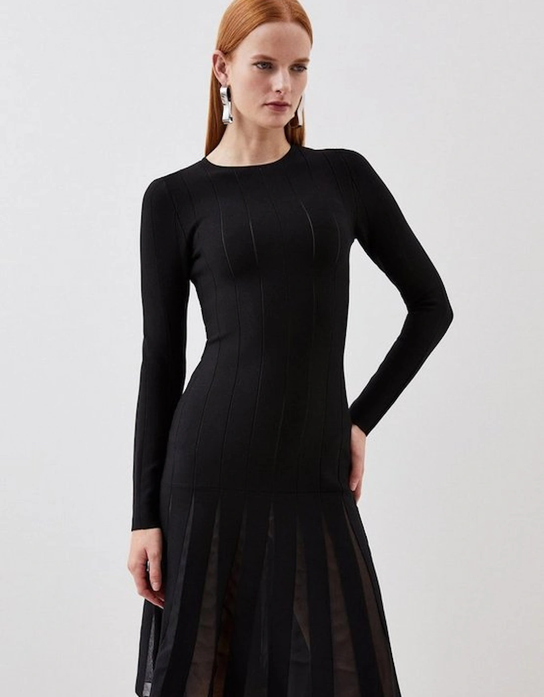 Viscose Blend Filament Full Skirt Knit Midi Dress, 5 of 4