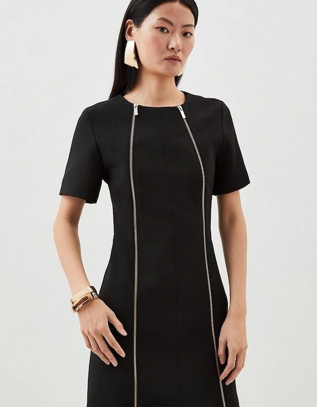 Compact Stretch Zip Detail Tailored Mini Dress, 5 of 4
