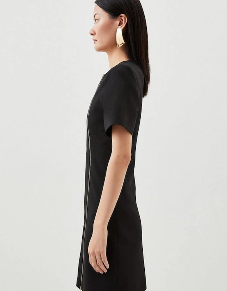 Compact Stretch Zip Detail Tailored Mini Dress