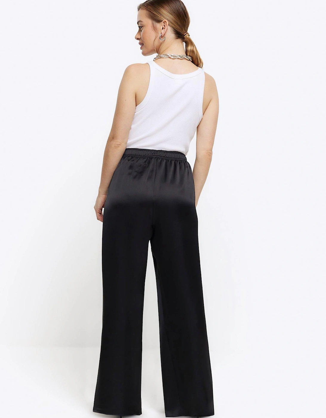 Petite Satin Wide Leg Trouser - Black