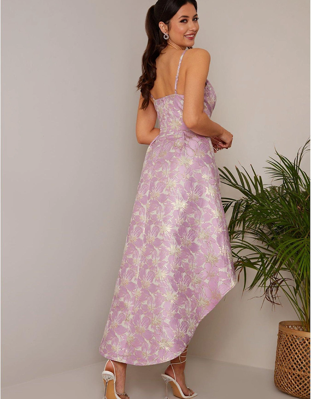 Cami Floral Jacquard Dip Hem Dress in Lilac