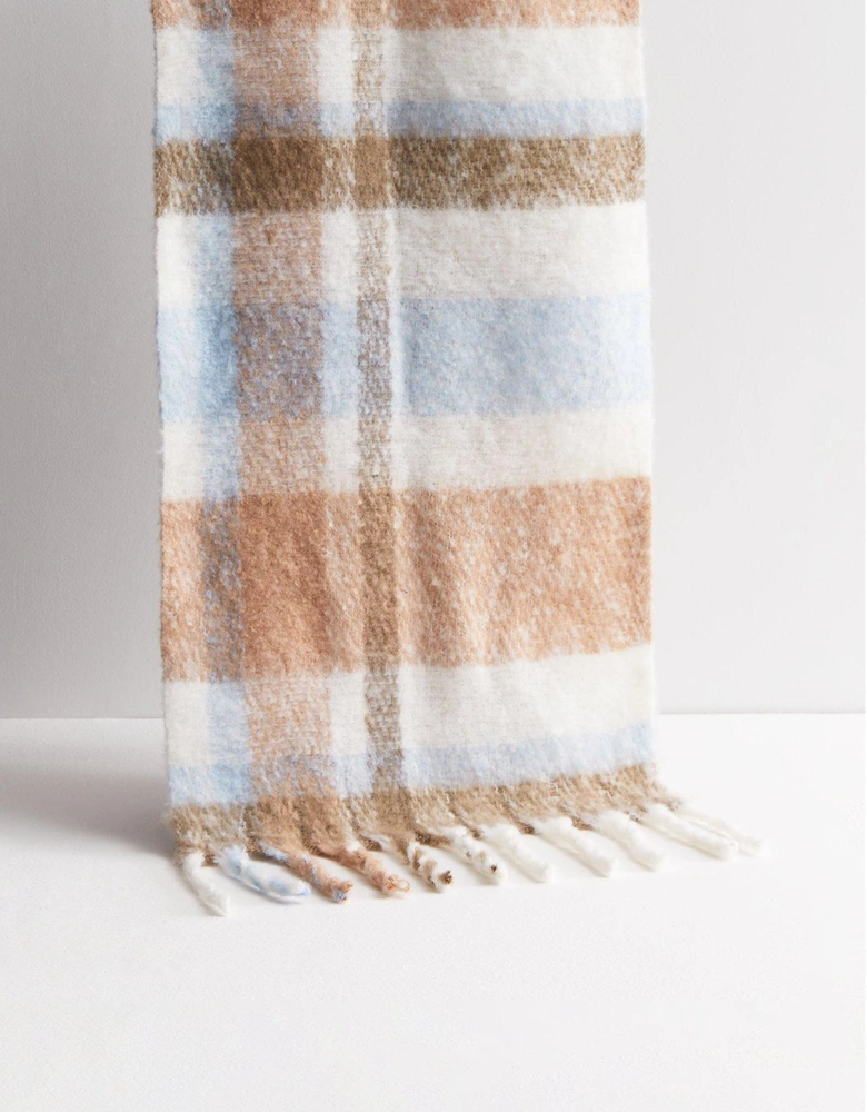 Girls Off White Check Brushed Knit Scarf
