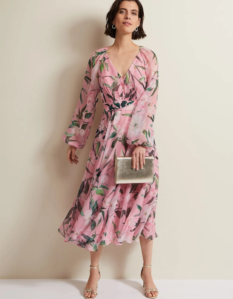 Lina Printed Long Sleeve Midi Dress