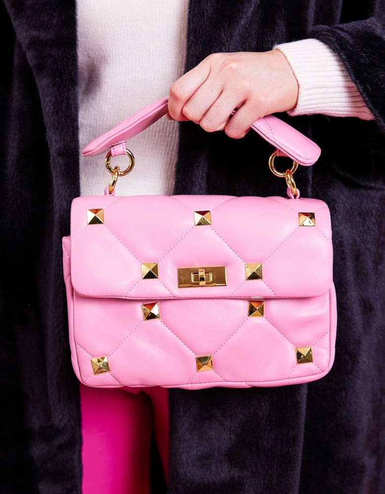 Quilted Pink Eco Leather Clutch Bag with Chain Strap