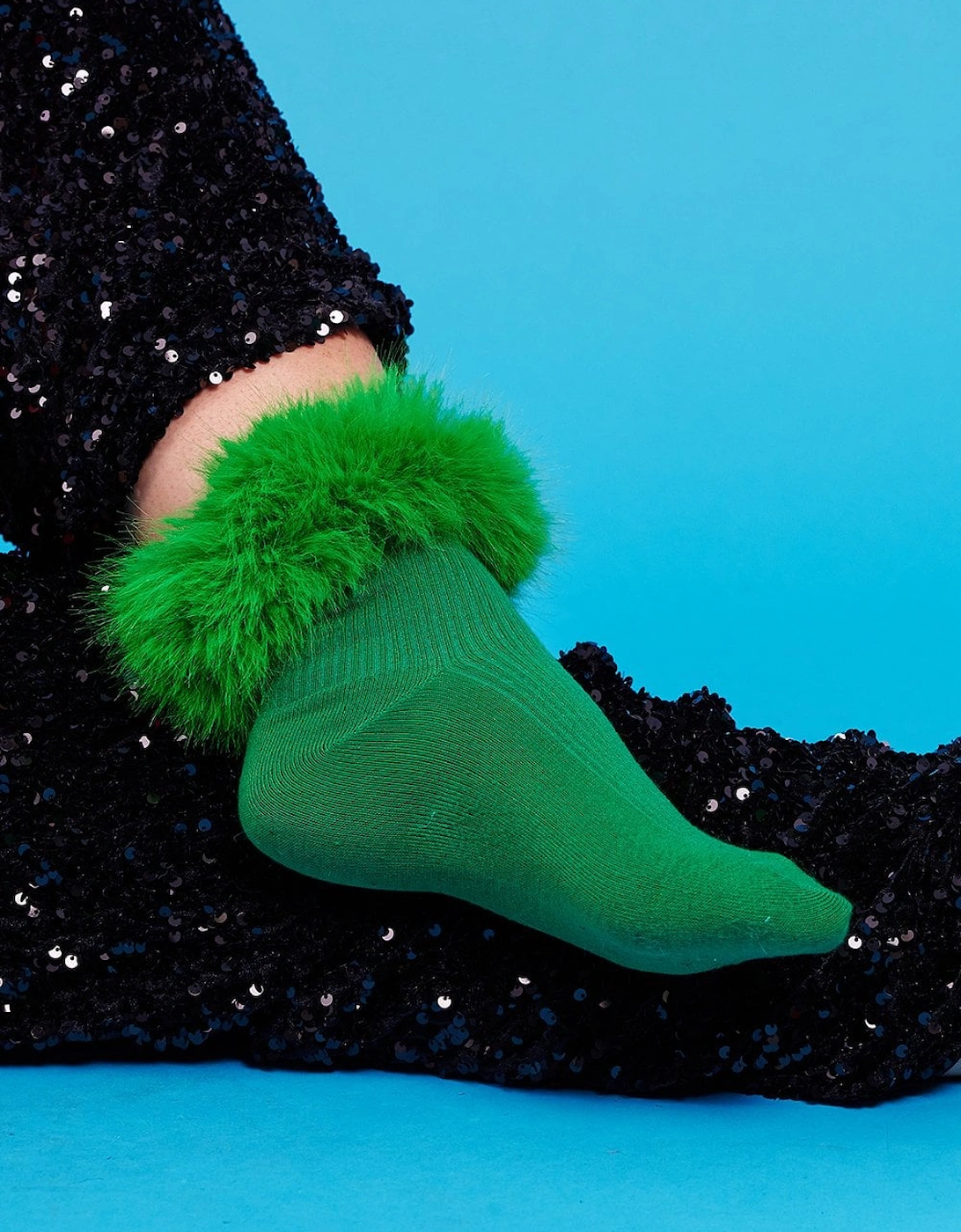 Green Socks with faux fur Trim