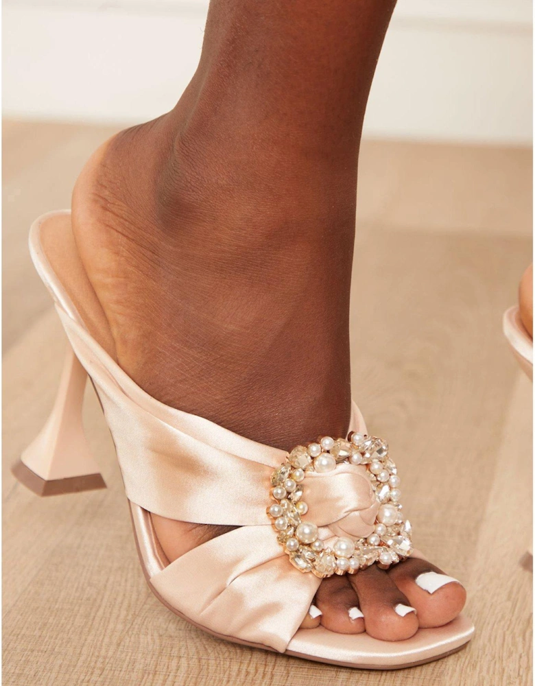 Chi Chi Diamante Buckle Detail Heeled Mules In Champagne