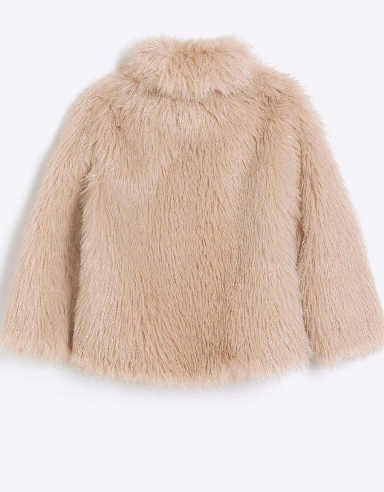 Girls Tinsel Faux Fur Coat - Pink