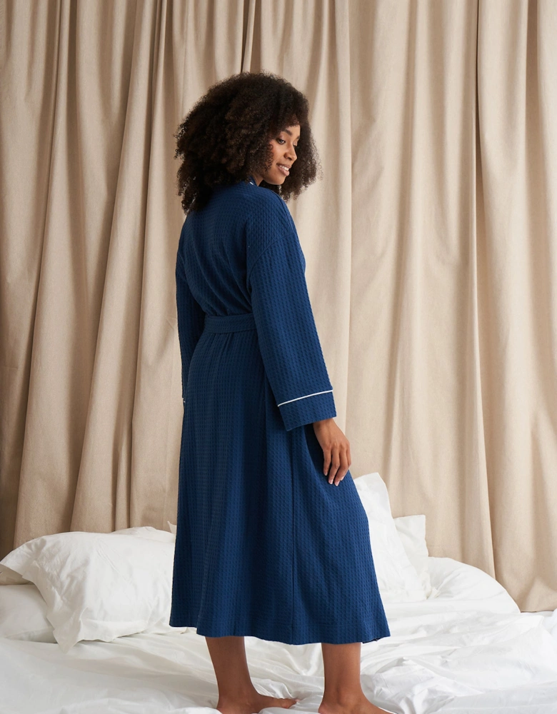 Luxury Suite Waffle Robe in Marine Blue