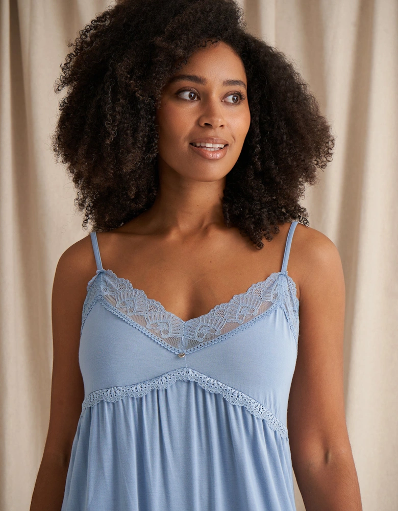 Bamboo Lace Chemise Nightdress in Blue Mist