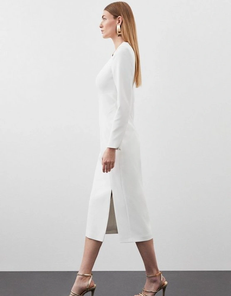 Stretch Crepe Tailored Asymmetric Neckline Maxi Dress
