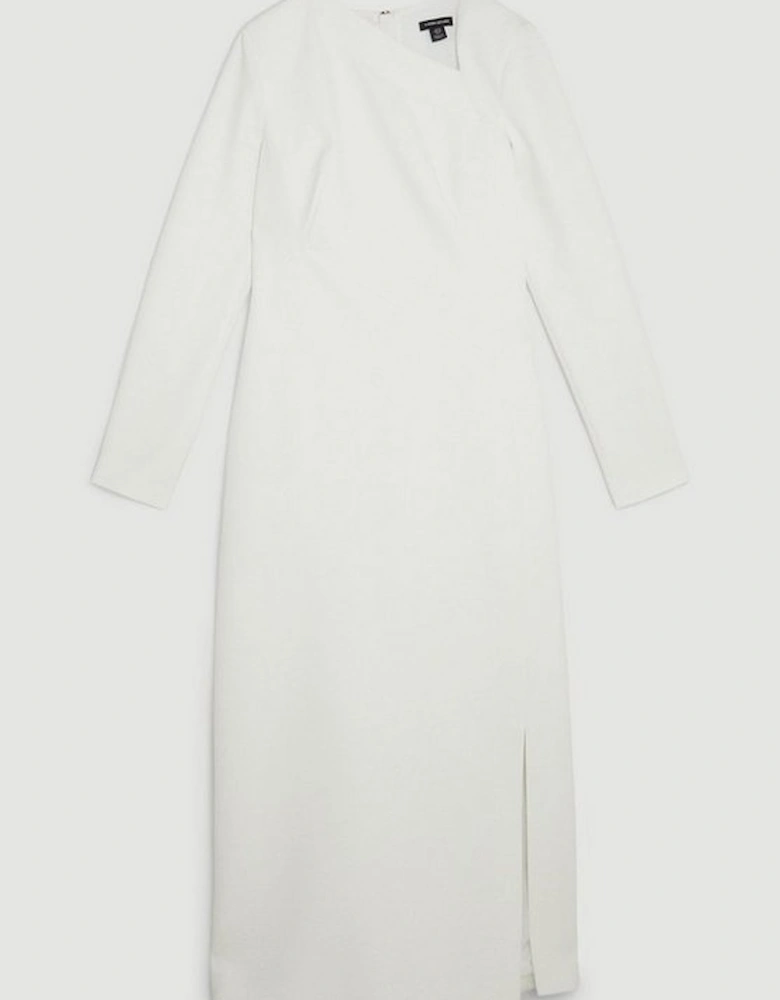 Stretch Crepe Tailored Asymmetric Neckline Maxi Dress