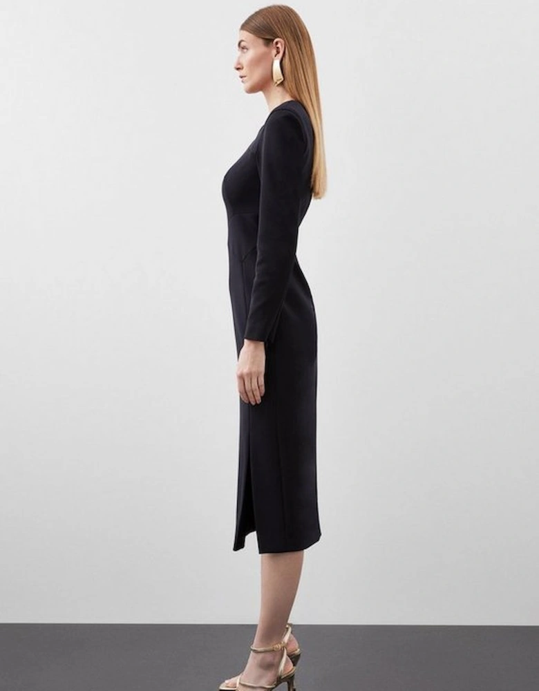 Scuba Tailored Asymmetric Panels Maxi Dress