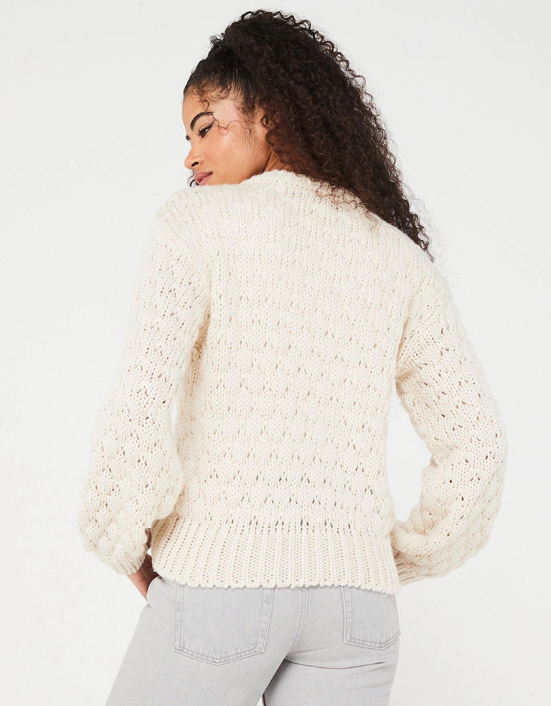 Long Sleeve Knitted Pullover - Cream