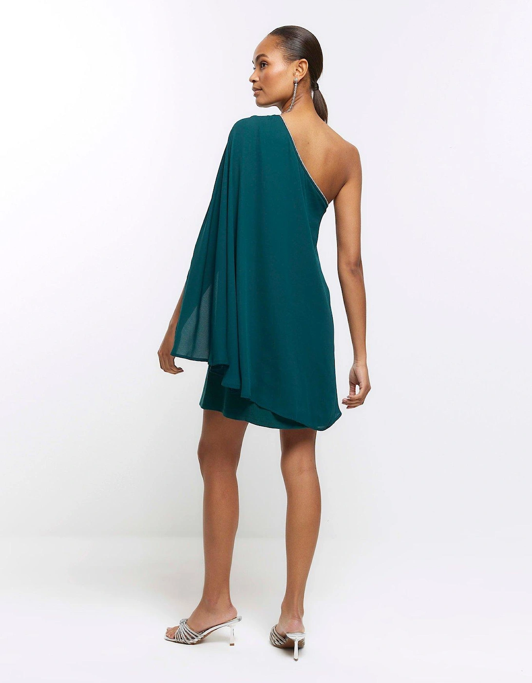 Chiffon Jersey Mini Dress - Dark Green