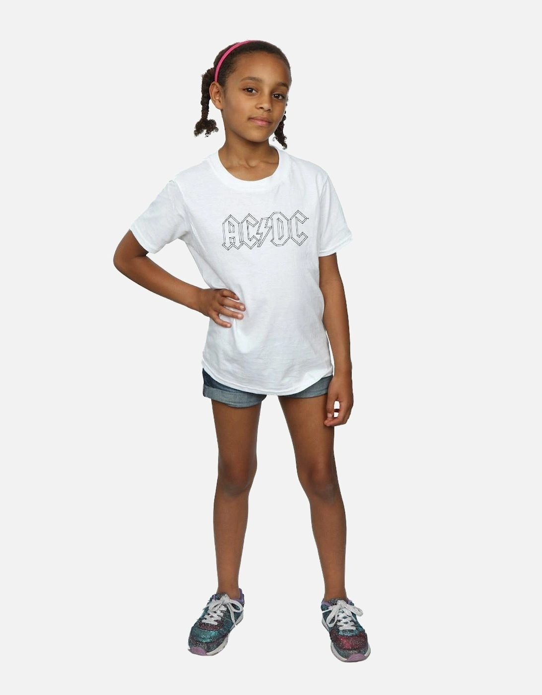 Girls Black Outline Logo Cotton T-Shirt