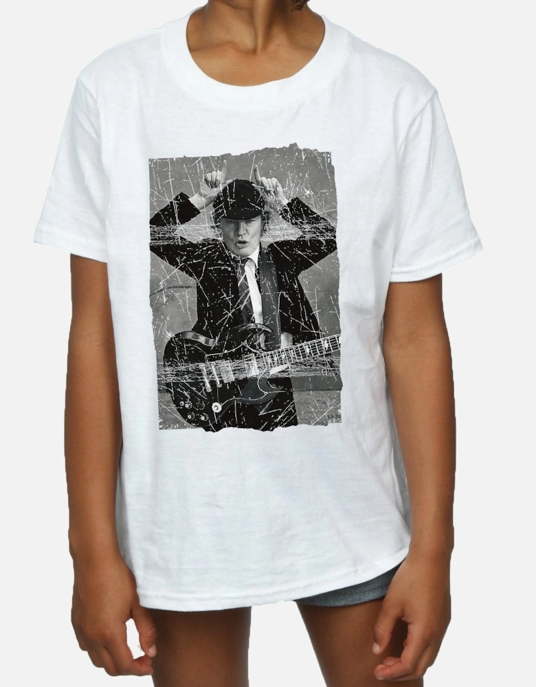 Girls Angus Young Distressed Photo Cotton T-Shirt