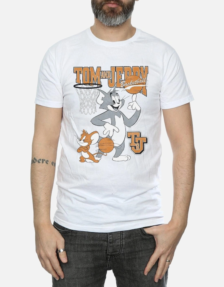 Tom and Jerry Mens Spinning Basketball Cotton T-Shirt