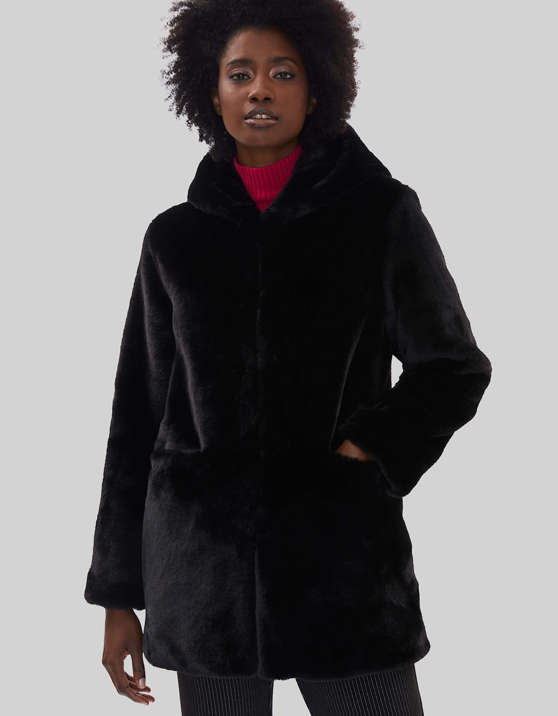 Faux Fur Coat With Hood Black, 6 of 5