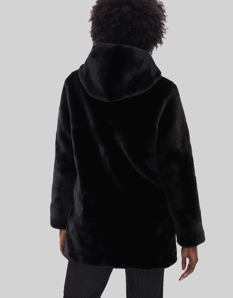 Faux Fur Coat With Hood Black