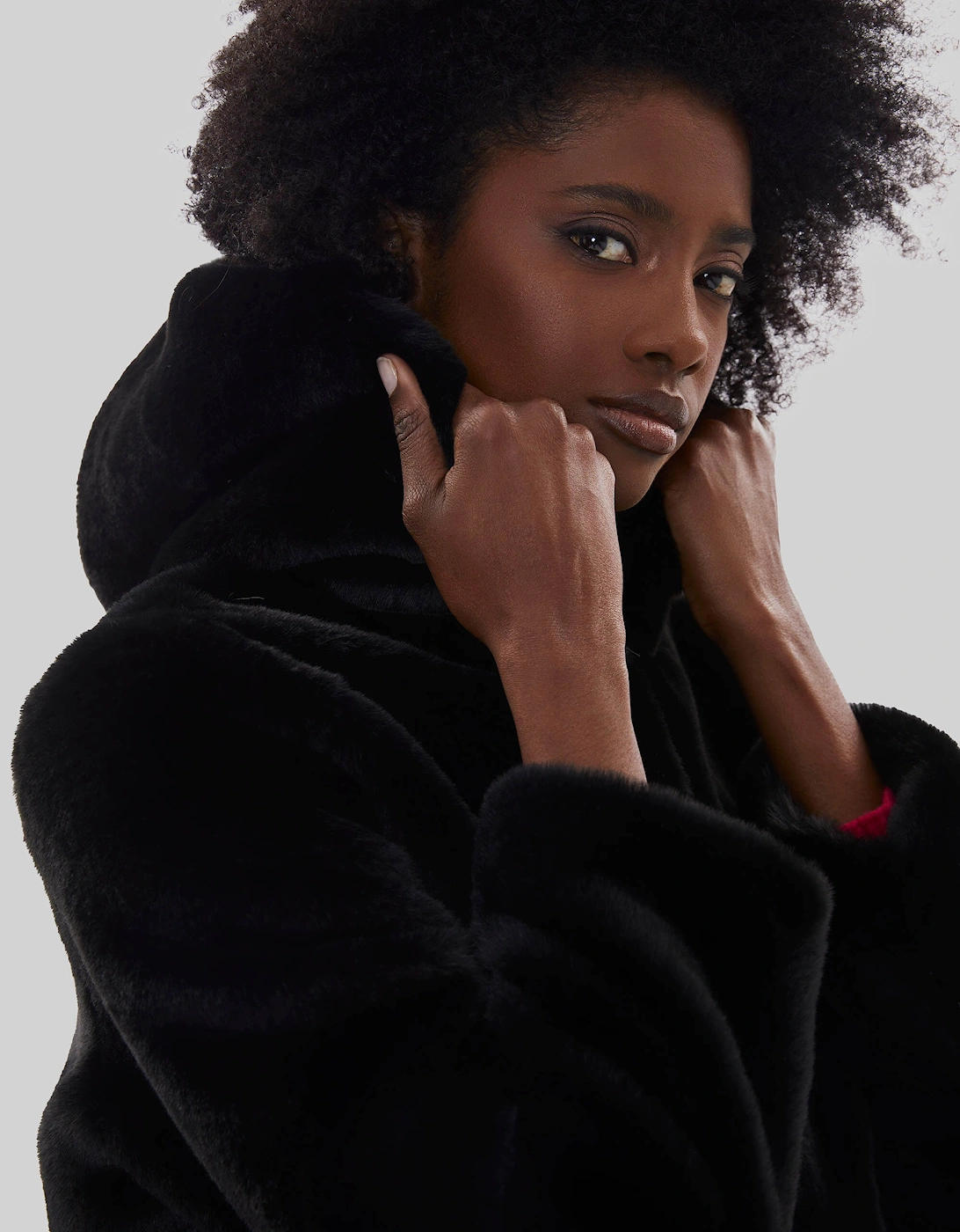 Faux Fur Coat With Hood Black