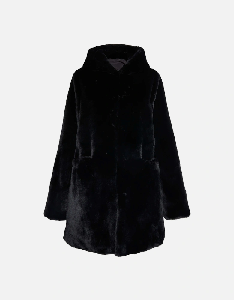 Faux Fur Coat With Hood Black