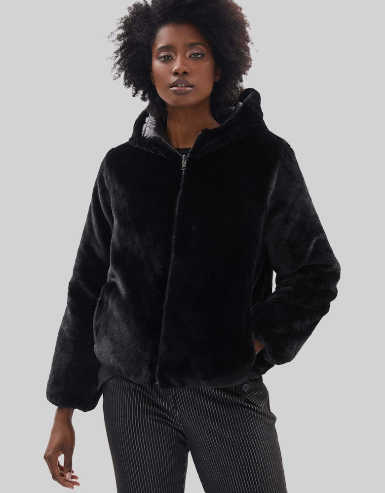 Short Reversible Faux Fur Jacket Black