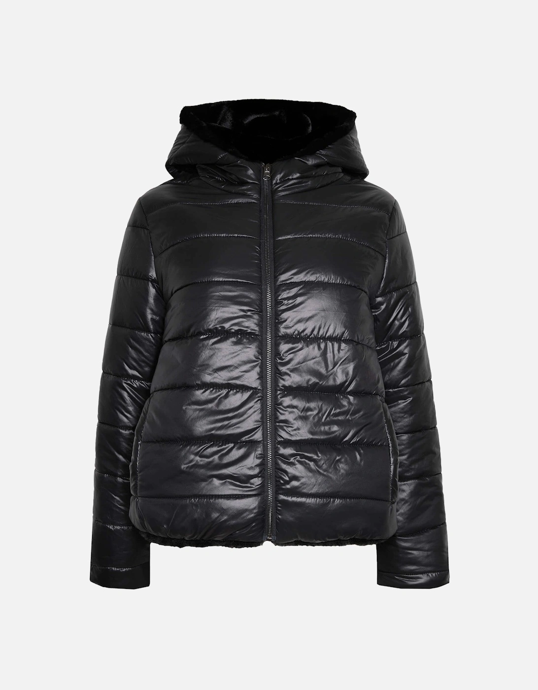 Short Reversible Faux Fur Jacket Black