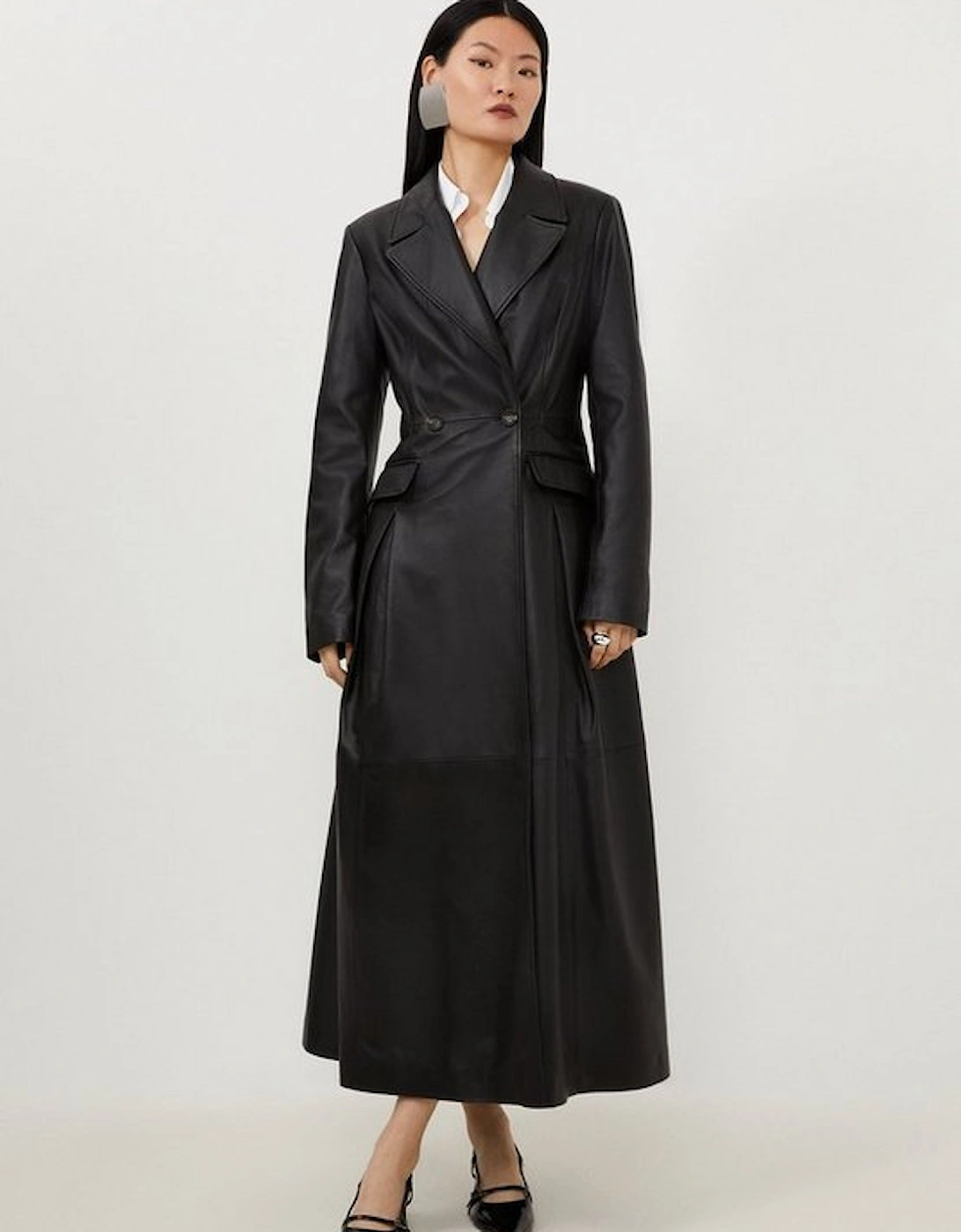 Leather Button Waist Full Skirted Coat, 5 of 4