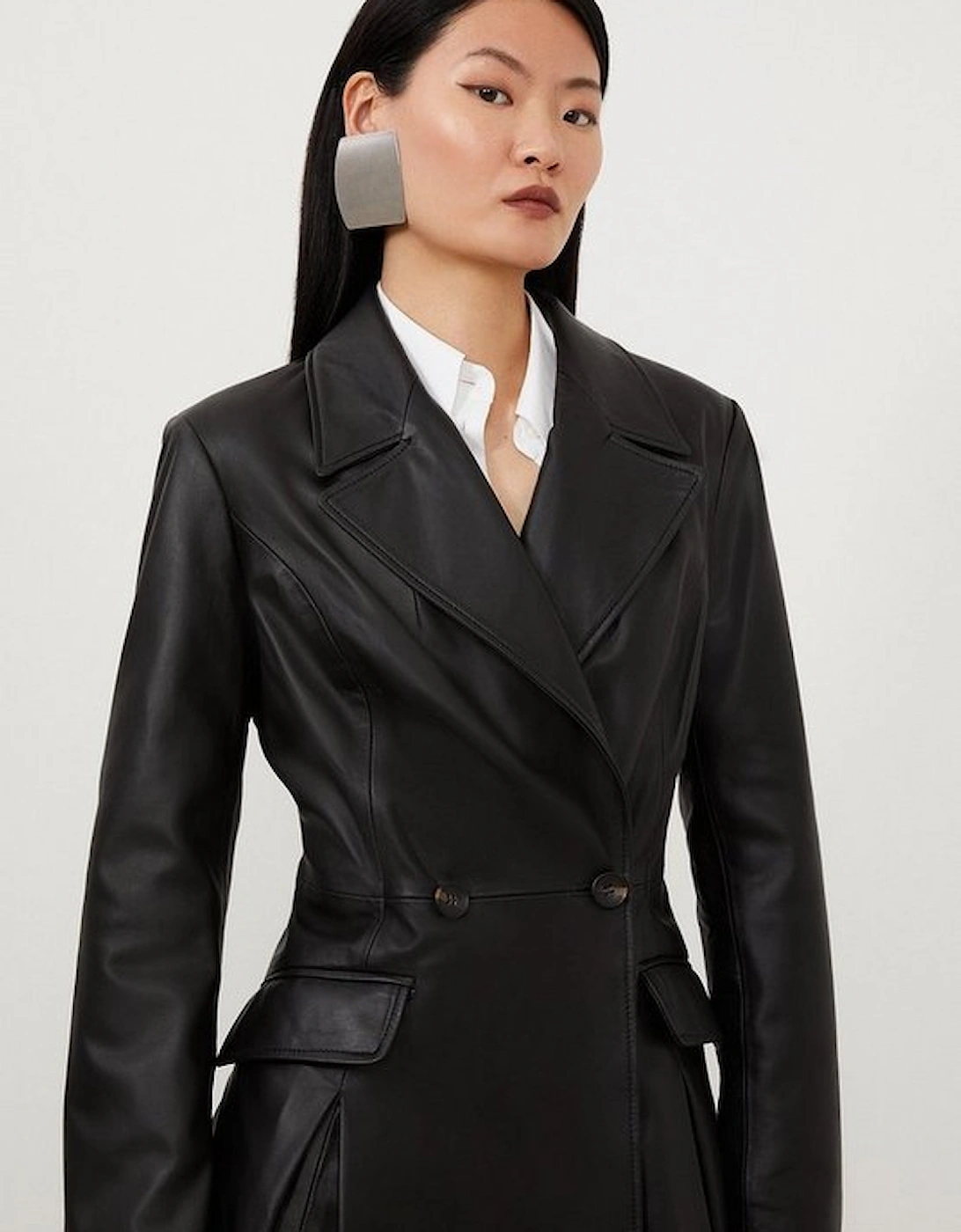 Leather Button Waist Full Skirted Coat
