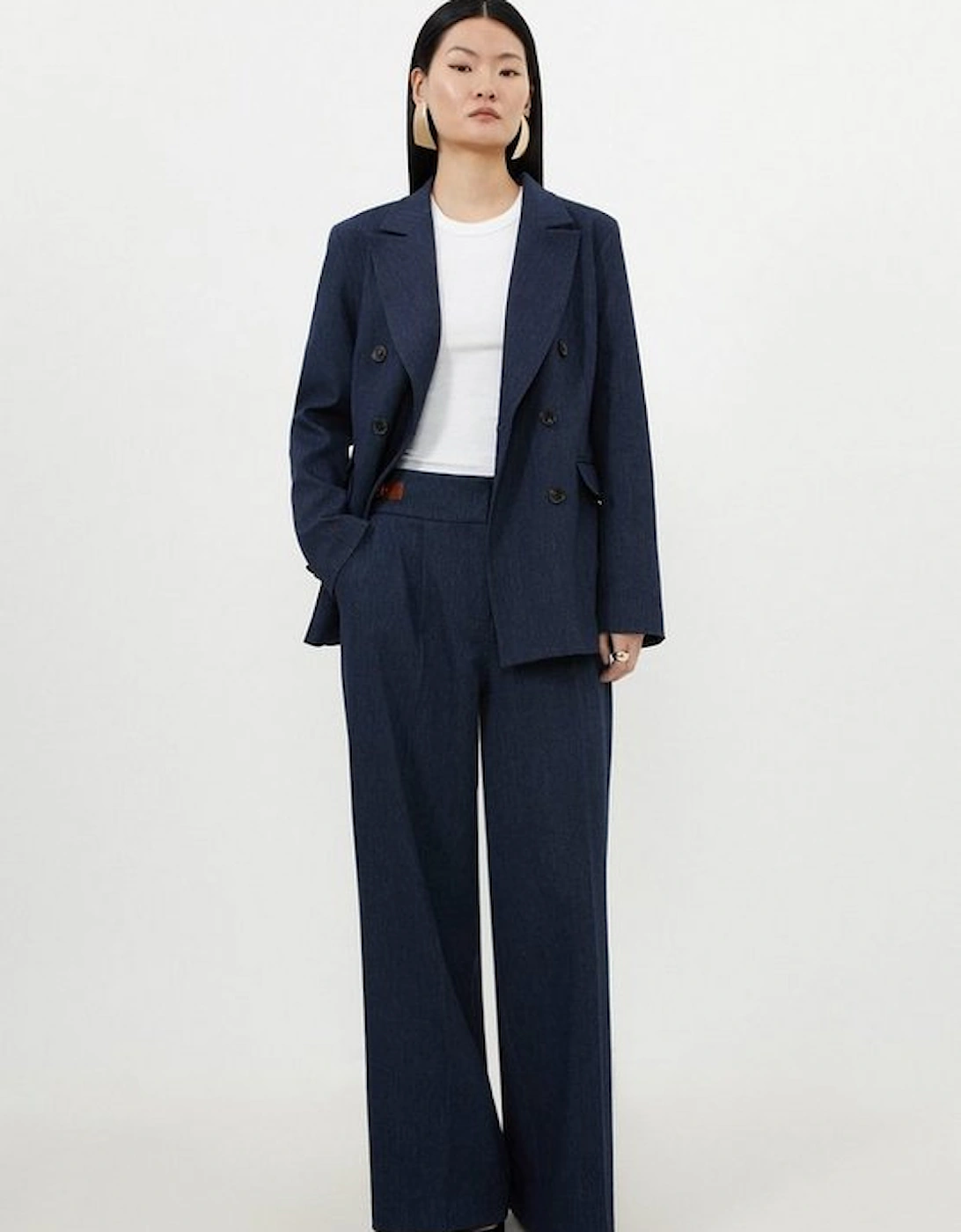 Tailored Denim Tab Detail Wide Leg Trousers, 5 of 4